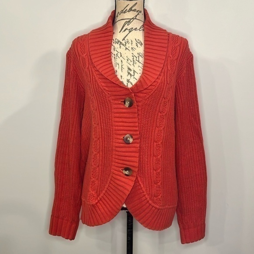 GH Bass chunky knit cotton cardigan sweater XL